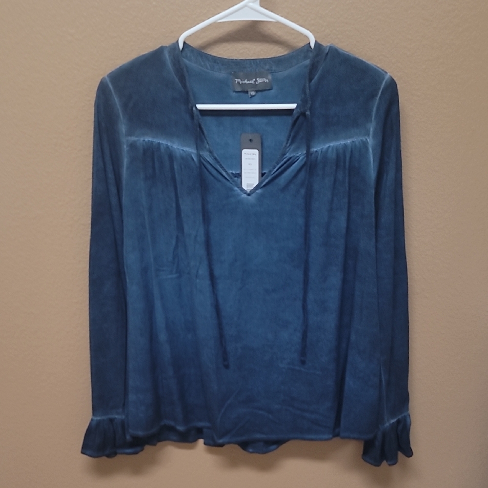 NWT Michael Stars Blue Relaxed Ruffled Blouse 💙